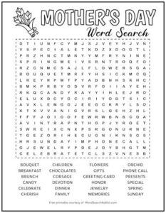 Mother’s Day Printable Word Search Puzzle | Word Search Addict