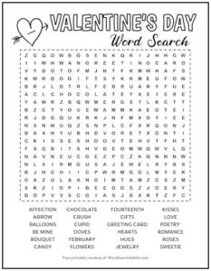 Valentine’s Day Printable Word Search Puzzle | Word Search Addict
