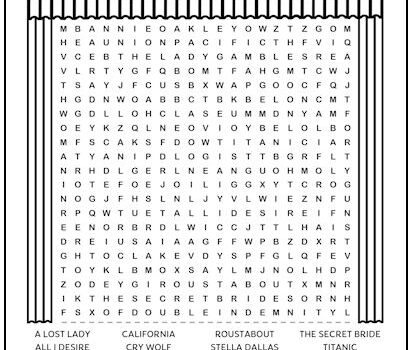 Barbara Stanwyck Movies Printable Word Search Puzzle