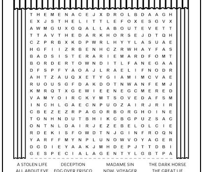 Bette Davis Movies Printable Word Search Puzzle