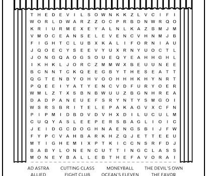 Brad Pitt Movies Printable Word Search Puzzle