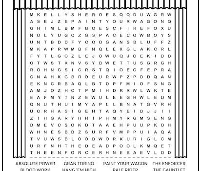 Clint Eastwood Movies Printable Word Search Puzzle