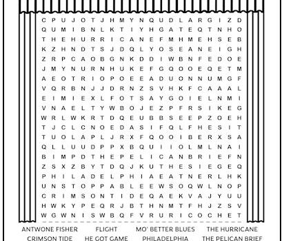 Denzel Washington Movies Printable Word Search Puzzle