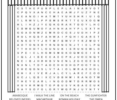 Gregory Peck Movies Printable Word Search Puzzle