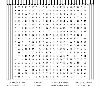 Harrison Ford Movies Printable Word Search Puzzle