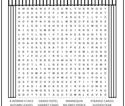 Joan Crawford Movies Printable Word Search Puzzle