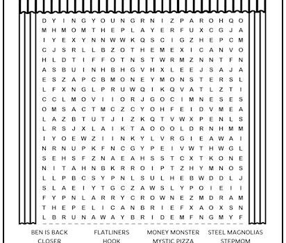 Julia Roberts Movies Printable Word Search Puzzle