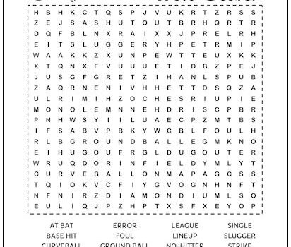 Baseball Terms Printable Word Search Puzzle