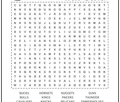 Basketball Teams Printable Word Search Puzzle