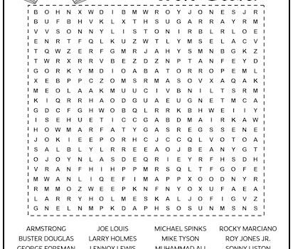 Boxing Greats Printable Word Search Puzzle