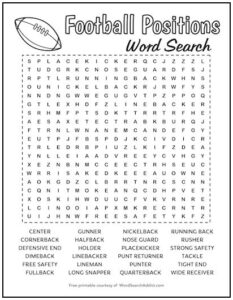 Football Positions Printable Word Search Puzzle | Word Search Addict