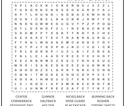 Football Positions Printable Word Search Puzzle