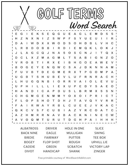 Golf Terms Printable Word Search Puzzle