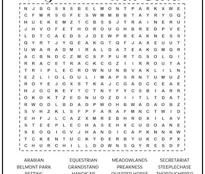 Horse Racing Printable Word Search Puzzle