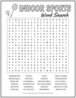 Indoor Sports Printable Word Search Puzzle