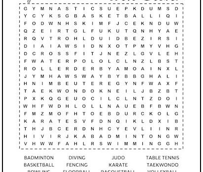 Indoor Sports Printable Word Search Puzzle