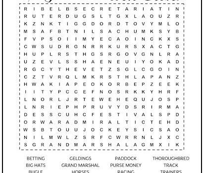 Kentucky Derby Printable Word Search Puzzle