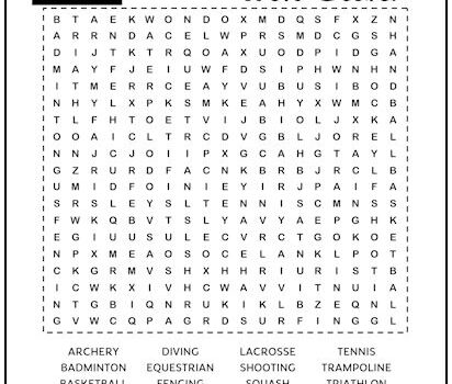 Summer Olympics Printable Word Search Puzzle