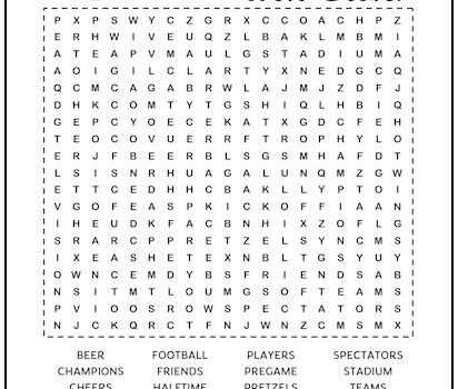 Superbowl Sunday Printable Word Search Puzzle