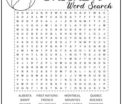 Canada Printable Word Search Puzzle