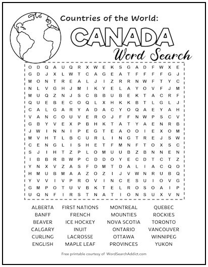 Canada Printable Word Search Puzzle