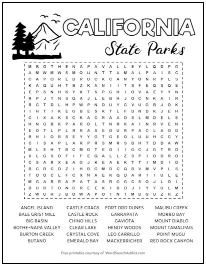 California State Parks Printable Word Search