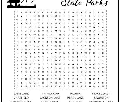 Colorado State Parks Printable Word Search