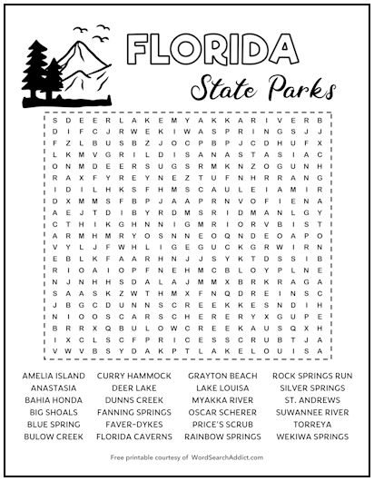 Florida State Parks Printable Word Search