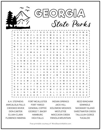 Georgia State Parks Printable Word Search