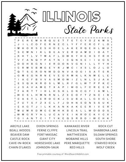 Illinois State Parks Printable Word Search