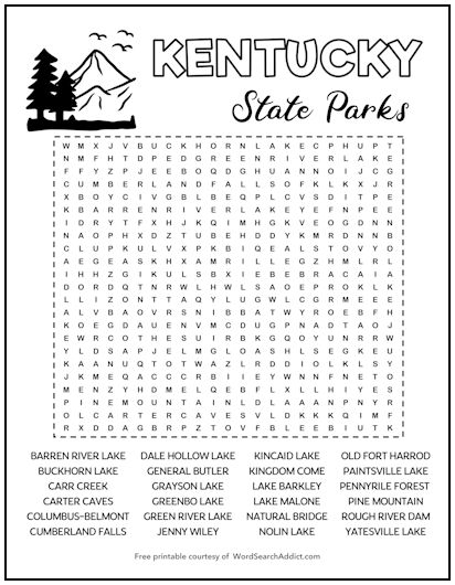 Kentucky State Parks Printable Word Search