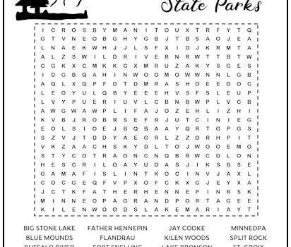 Minnesota State Parks Printable Word Search