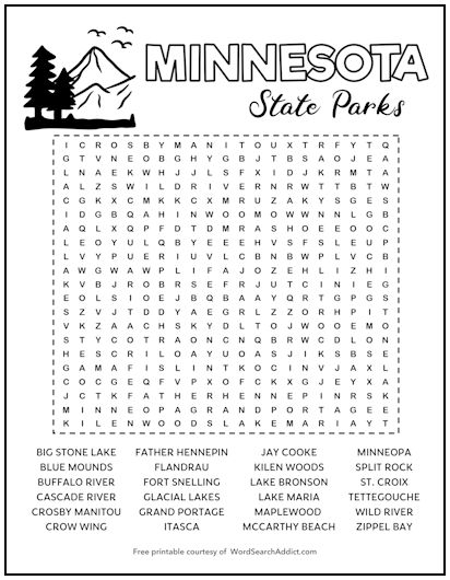 Minnesota State Parks Printable Word Search