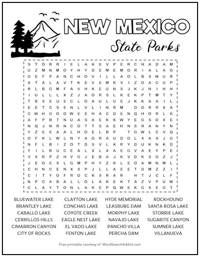 New Mexico State Parks Printable Word Search