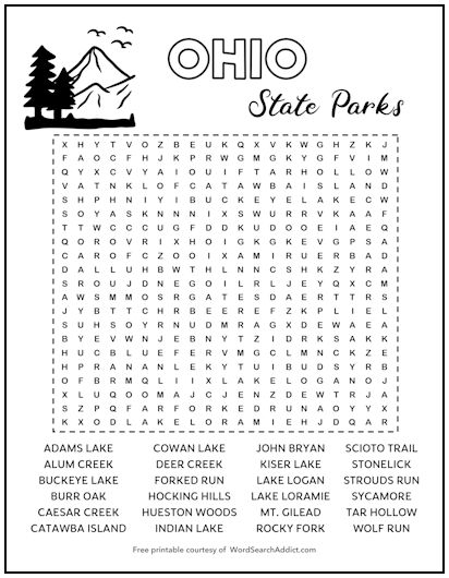 Ohio State Parks Printable Word Search