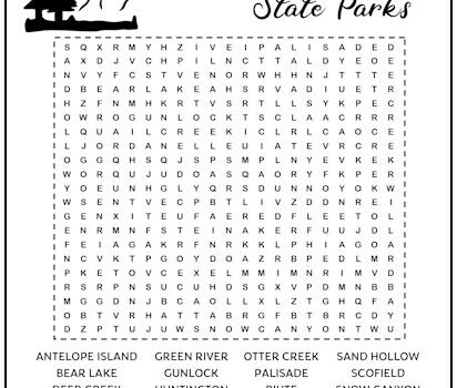 Utah State Parks Printable Word Search