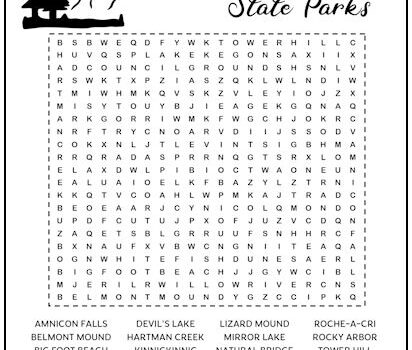 Wisconsin State Parks Printable Word Search