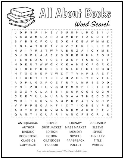 All About Books Printable Word Search