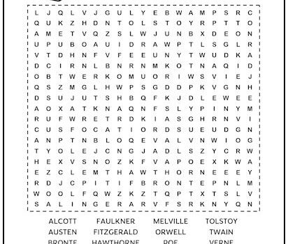 Classic Authors Printable Word Search