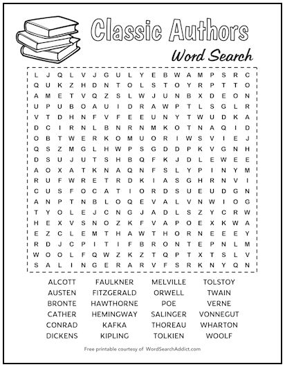 Classic Authors Printable Word Search