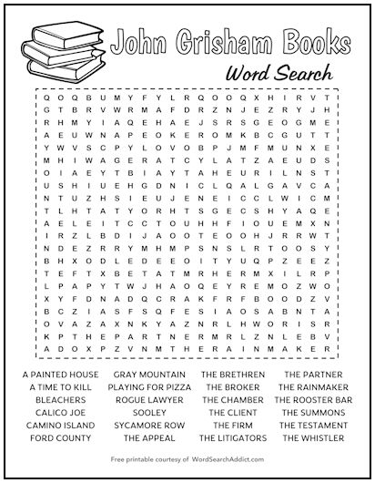 John Grisham Books Printable Word Search