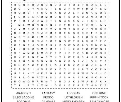 The Lord of the Rings Printable Word Search Puzzle