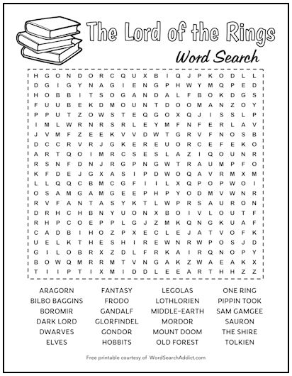 The Lord of the Rings Printable Word Search Puzzle