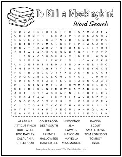 To Kill a Mockingbird Printable Word Search Puzzle