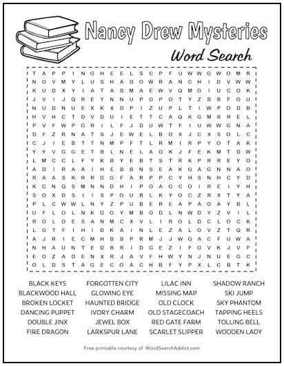 Nancy Drew Mysteries Printable Word Search Puzzle