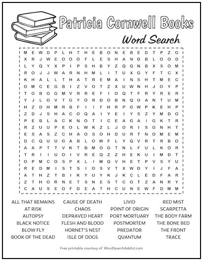 Patricia Cornwell Books Printable Word Search Puzzle