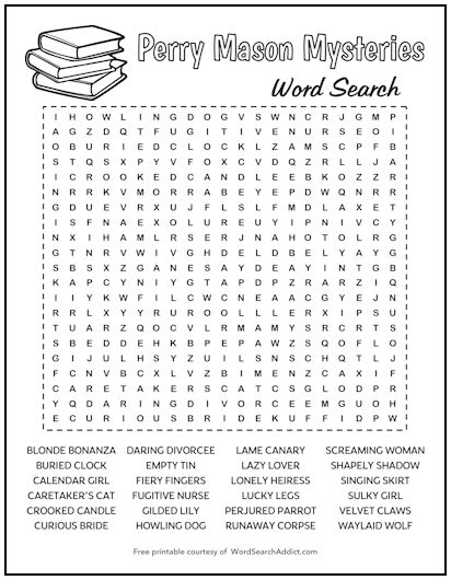 Perry Mason Mysteries Printable Word Search