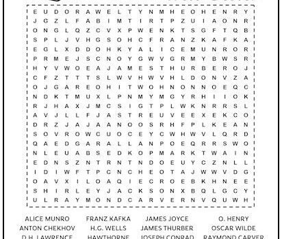 Short Story Writers Printable Word Search