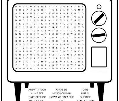 The Andy Griffith Show Printable Word Search Puzzle