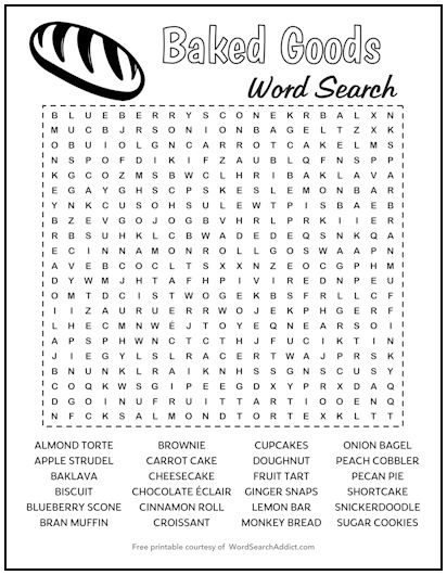 Baked Goods Printable Word Search Puzzle